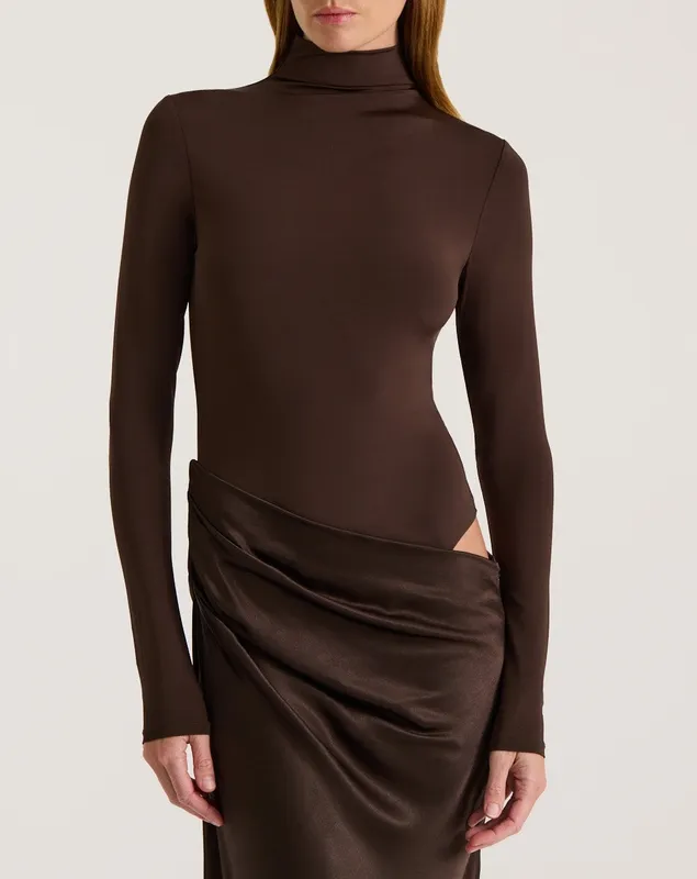 Chocolate Long Sleeve Mock Neck Convertible Dress
