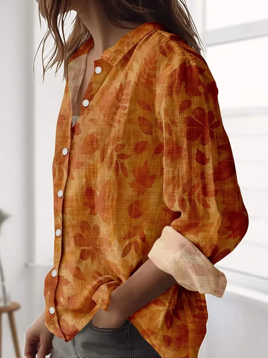 Leaf Print Long Sleeve Shirt