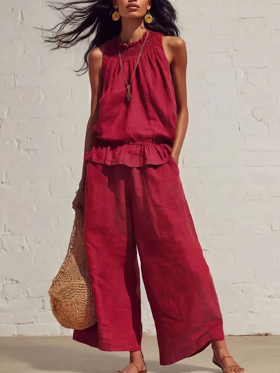 Relaxed Sleeveless Vest And Pants Set