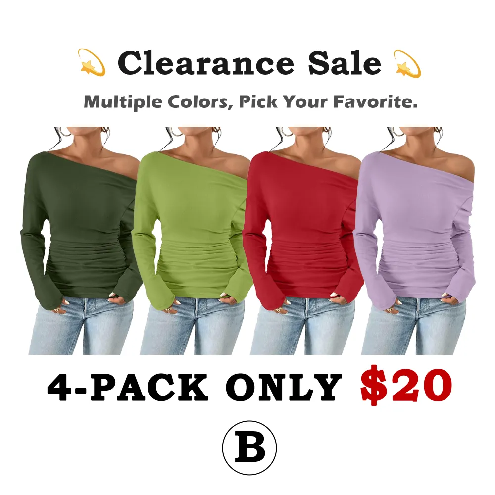 Women's Plain Ruched Asymmetrical Neck Drop Shoulder Tee, Casual Long Sleeve T-Shirt for Spring & Fall, Women's Top for Daily Wear