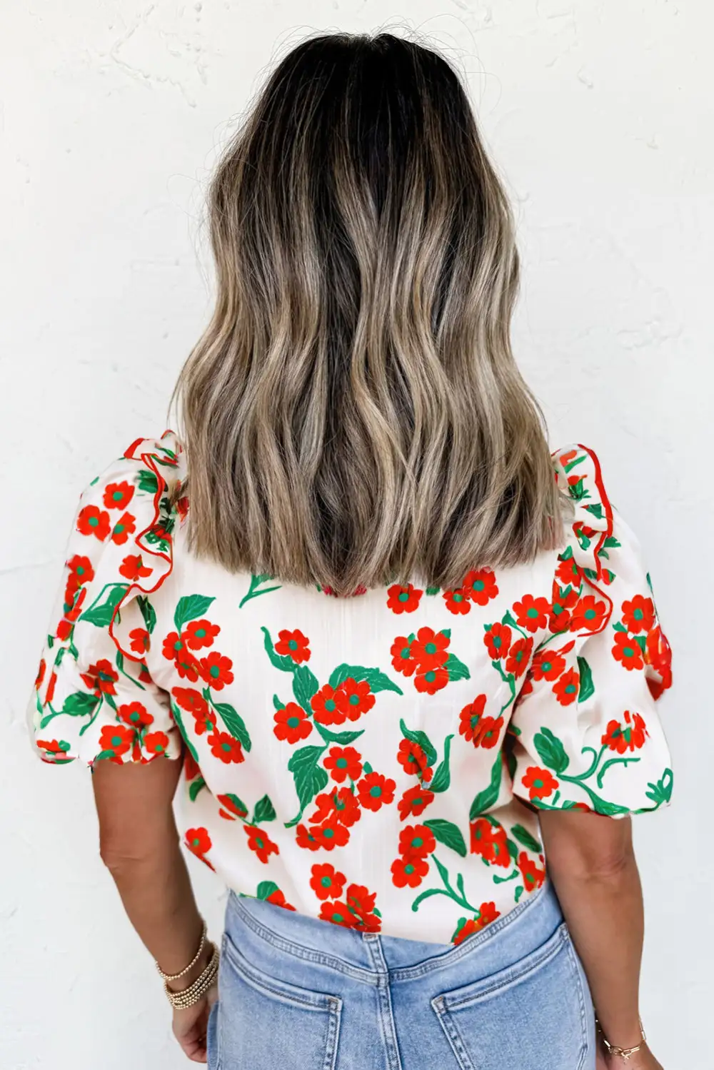 Floral Ruffle Sleeve Casual Shirt