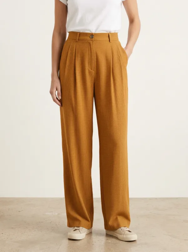 Women's Casual Gingham Print Wide-Leg Trousers