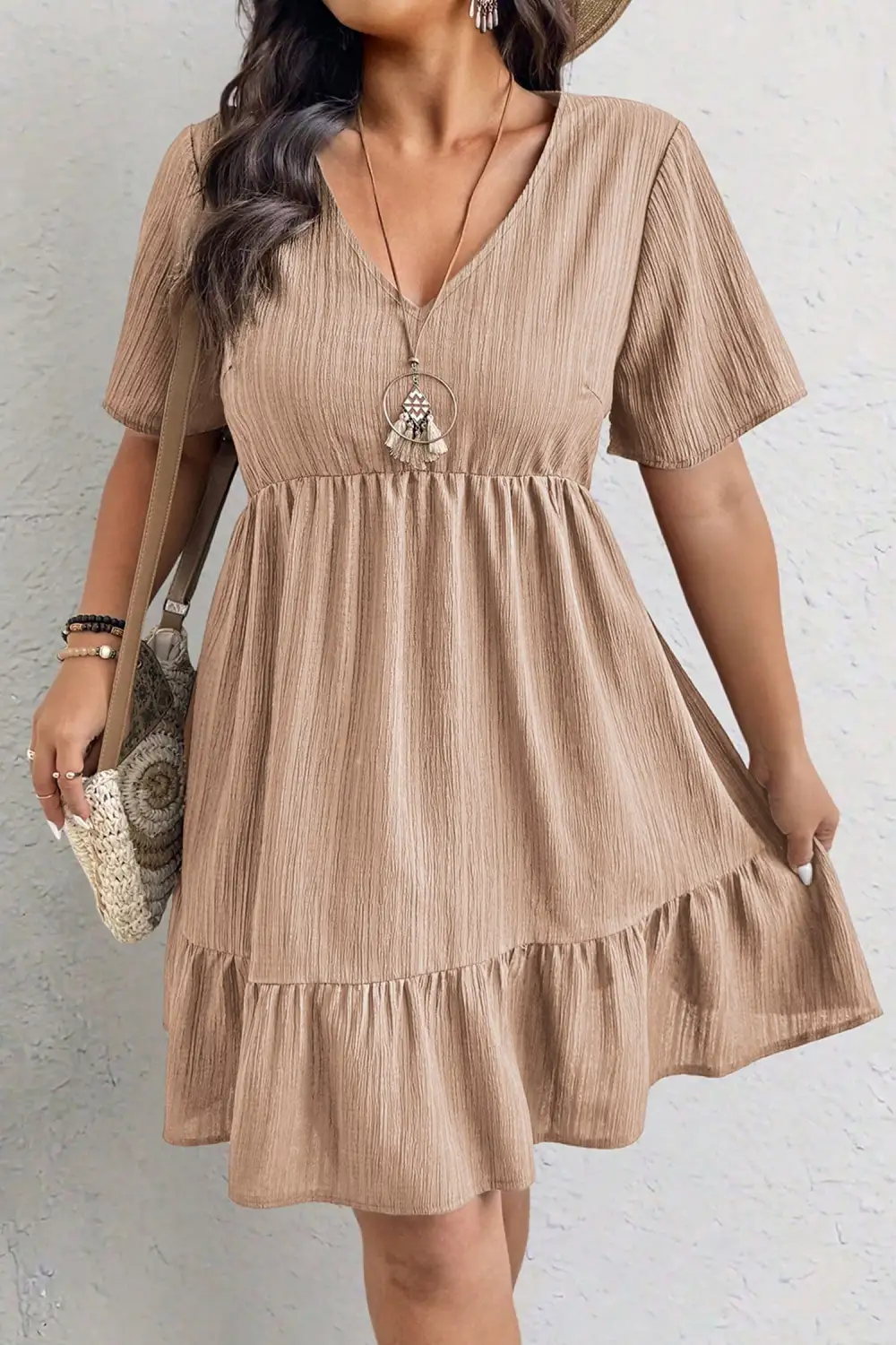 Ruffle Short Sleeve Dress Casual