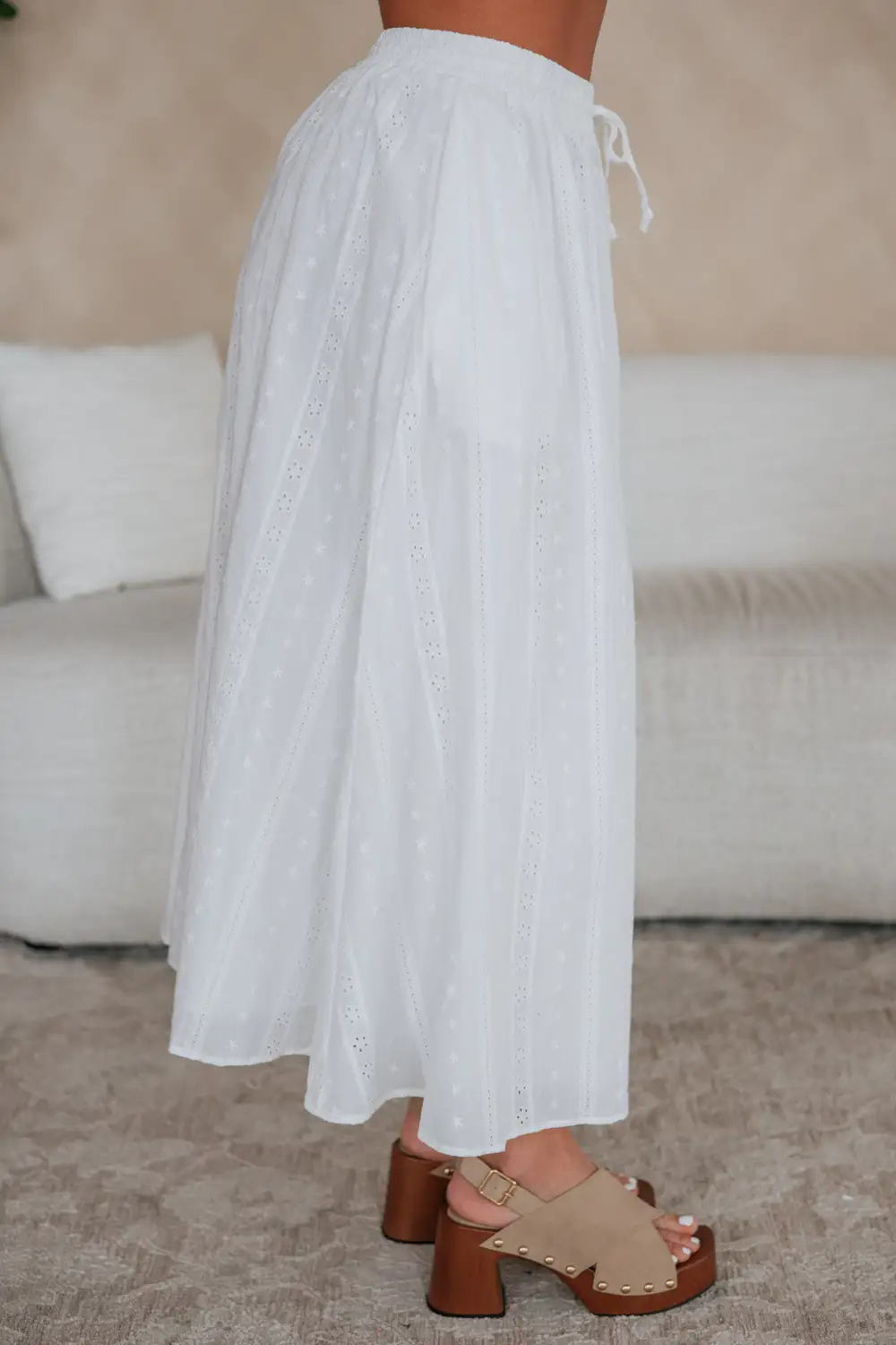 Embroidered Eyelet Cotton Midi Skirt