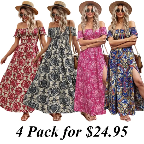 Women'S Frenchy Style Split Thigh A Line Vintage Shortsleeve Dress,