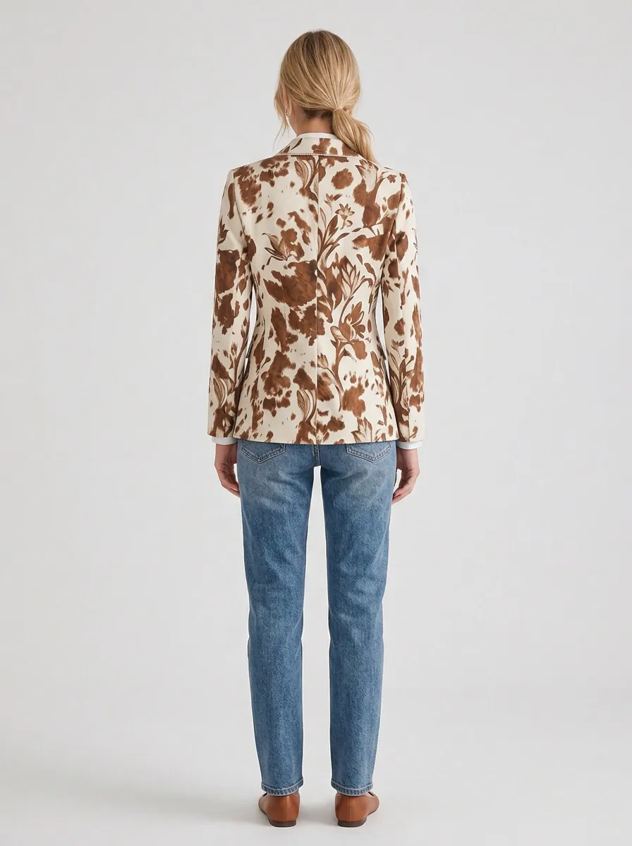 Women's Western Cowhide Floral Printed Blazer