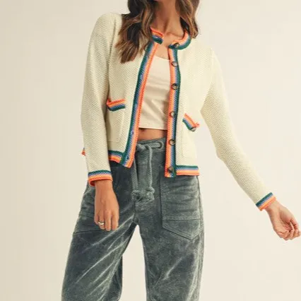 Button Front Striped Cardigan