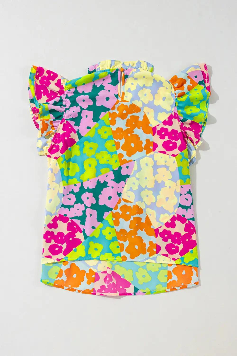 Abstract Print Pleated Flutter Sleeve Blouse
