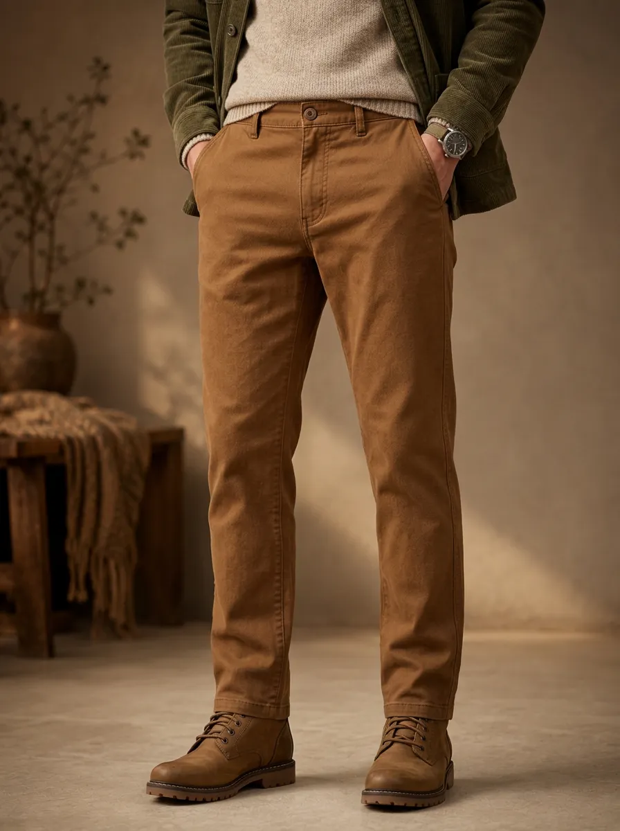 Men's Autumn Winter Cotton Chino Casual Pants