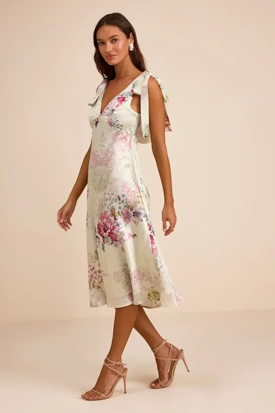 Zoella Pale Mint Floral Satin Tie-Strap Midi Dress