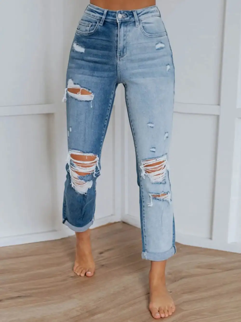 Polished Distressed Pocketed Denim Jeans