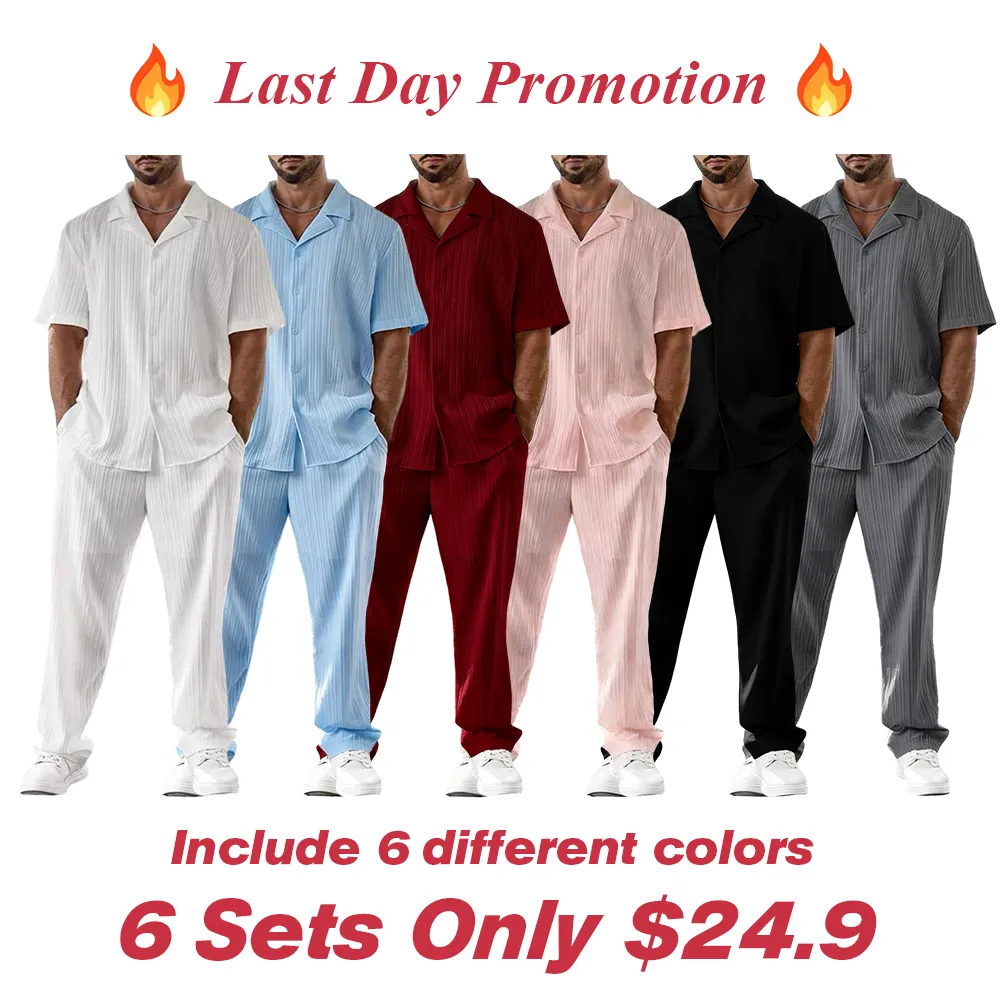 Men's Two-piece Suit Shirt and Elastic Waist Pants Set