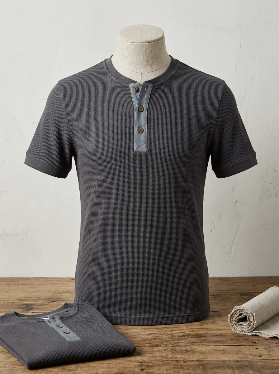 Men's Motion Waffle Knit Button Placket Henley Shirt