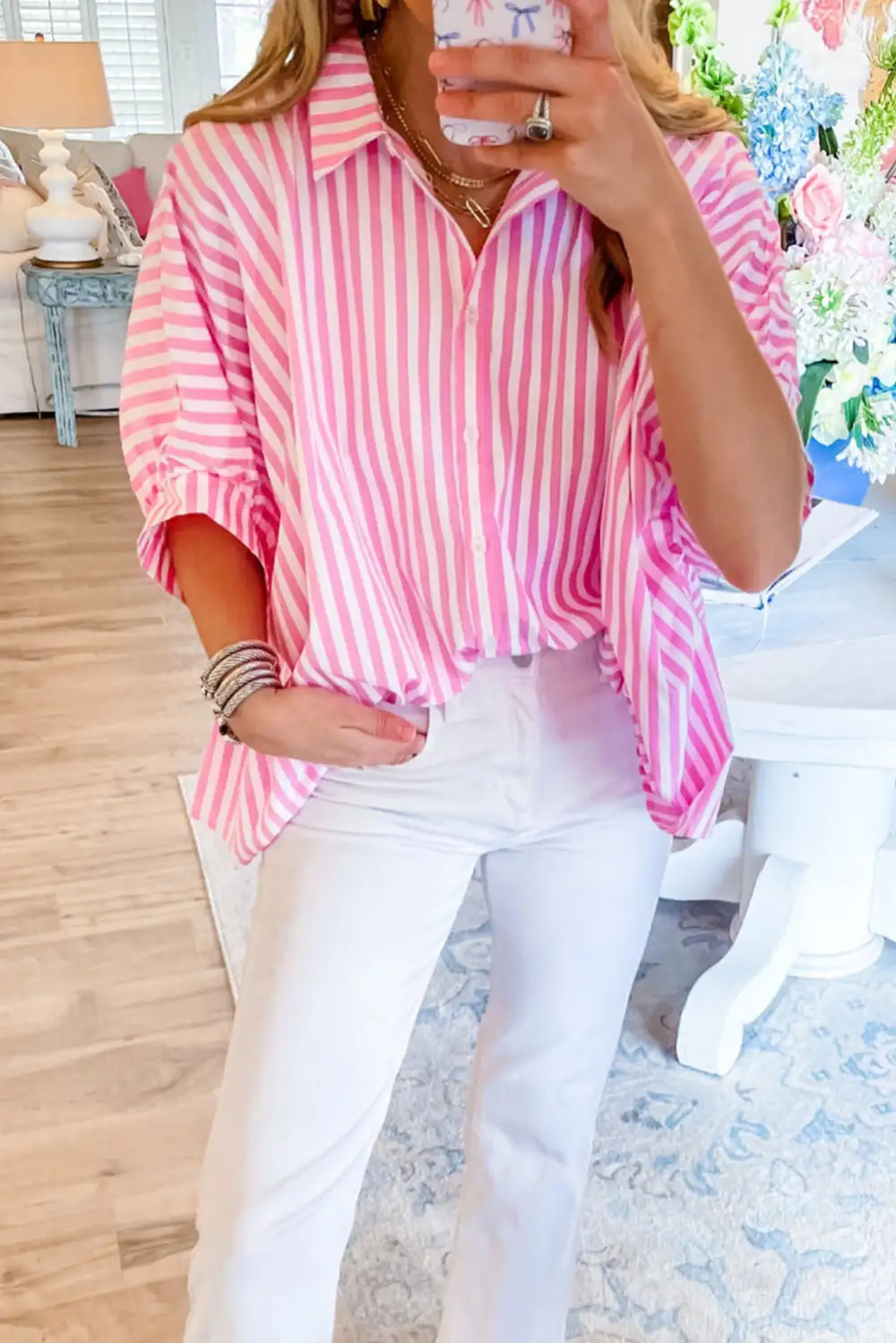 Dolman Sleeve Striped Casual Shirt