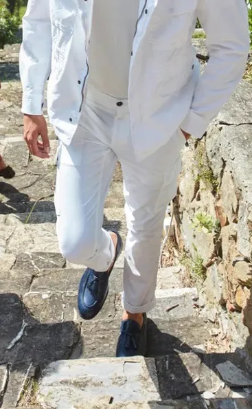 White Men's Slim Fit Cotton Stretch Overalls