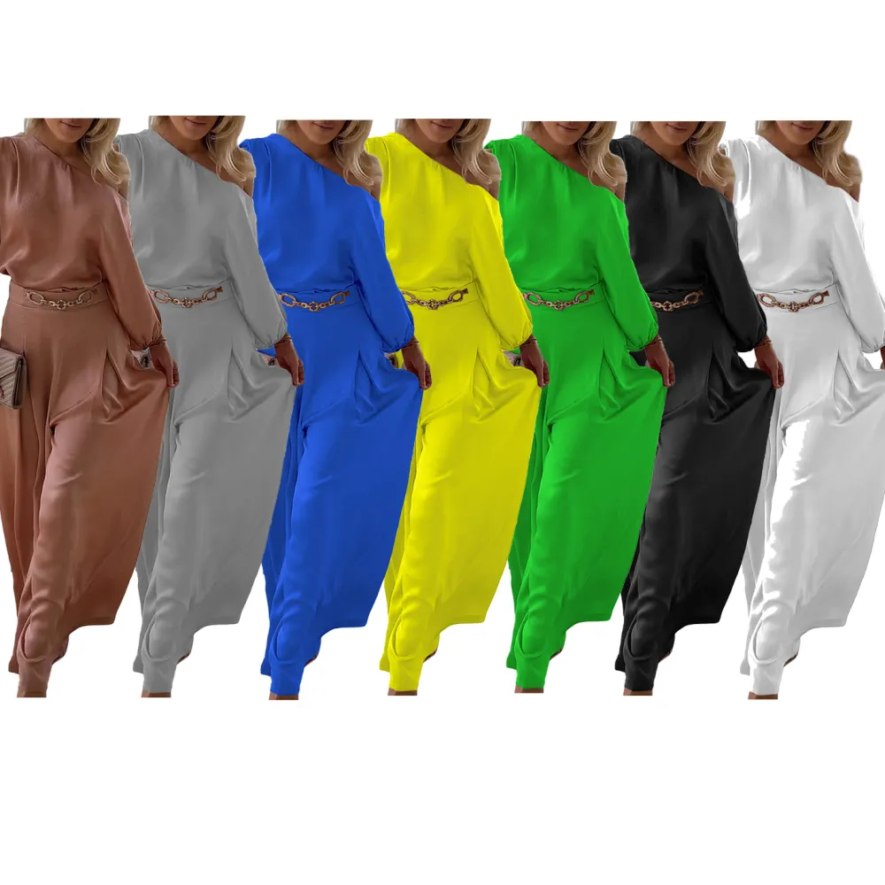Women'S Casual One Shoulder Top & Wide Leg Pants Set
