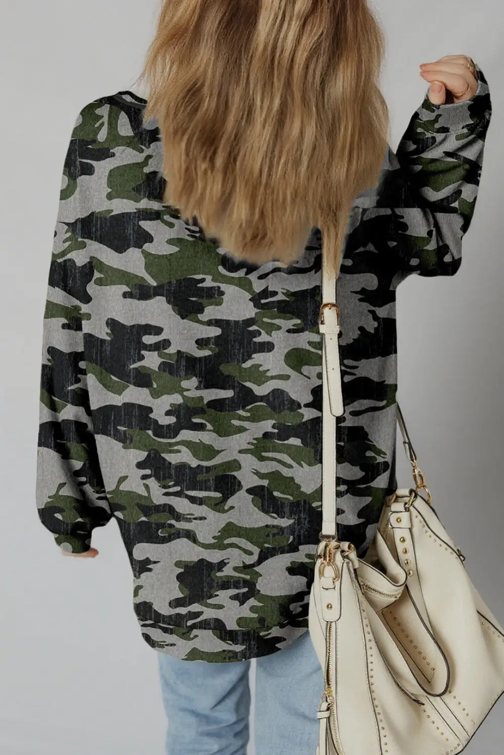Camo Print Patchwork Exposed Seam Sweatshirt
