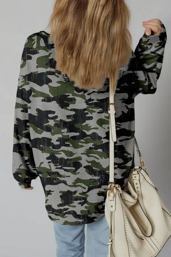 Camo Print Patchwork Exposed Seam Sweatshirt