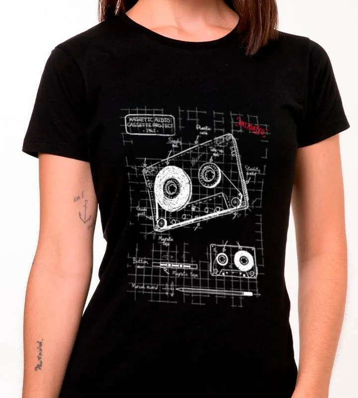 Blueprint Inspired Cassette Graphic Black T-Shirt