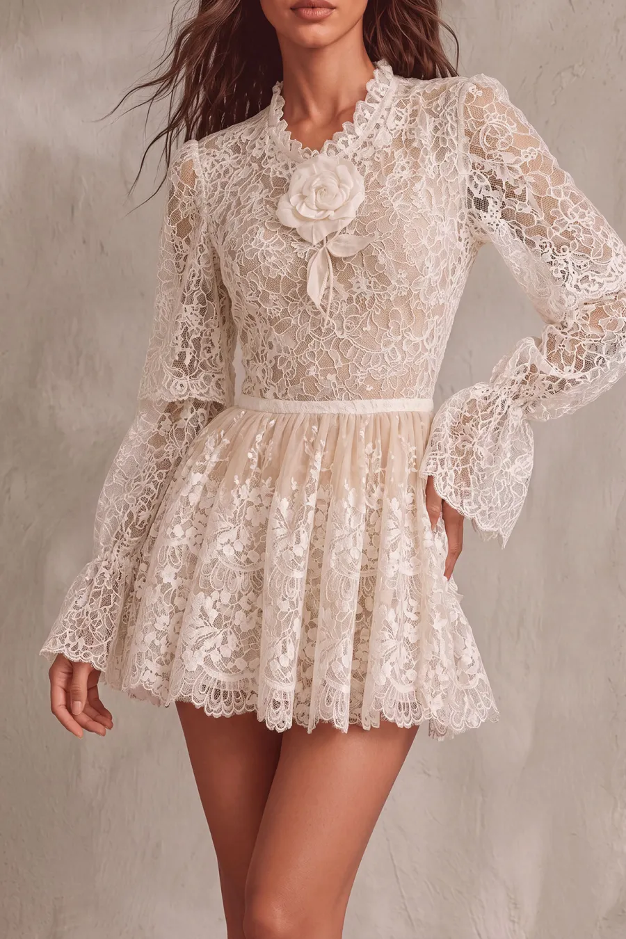 Ruffle Lace Floral Matching Skirt Set