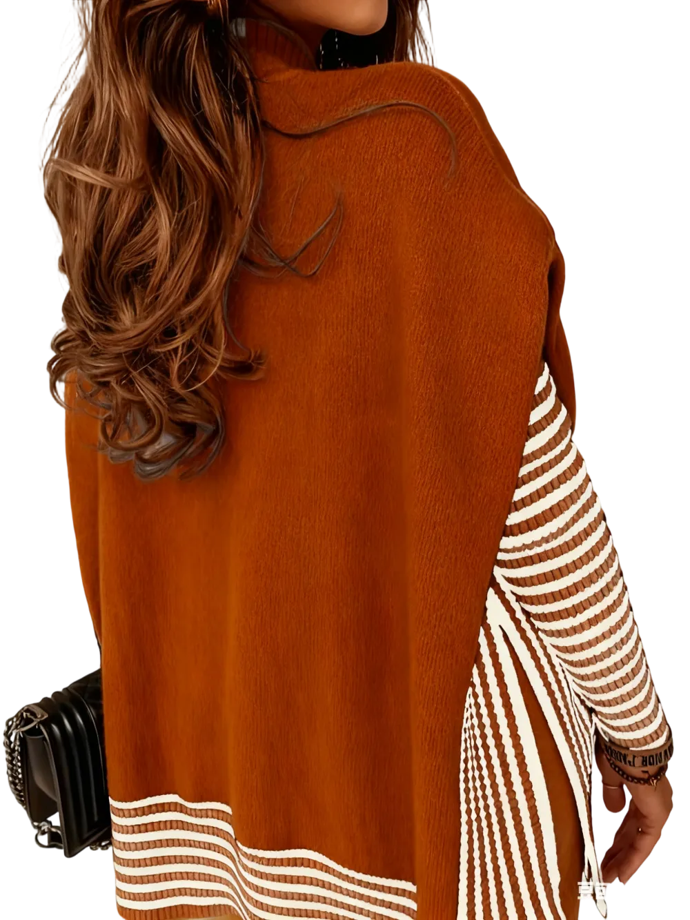 Women's Striped Patchwork Print Batwing Sleeve Split Hem Sweater for Fall & Winter