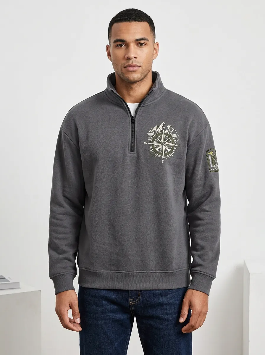 Men's Ridge Outdoor Compass Mountain Graphic Zip-Neck Sweatshirt