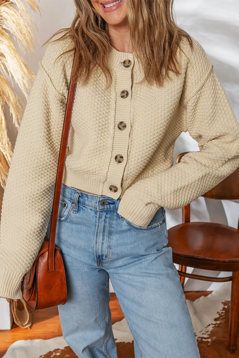 Button Front Cropped Cardigan