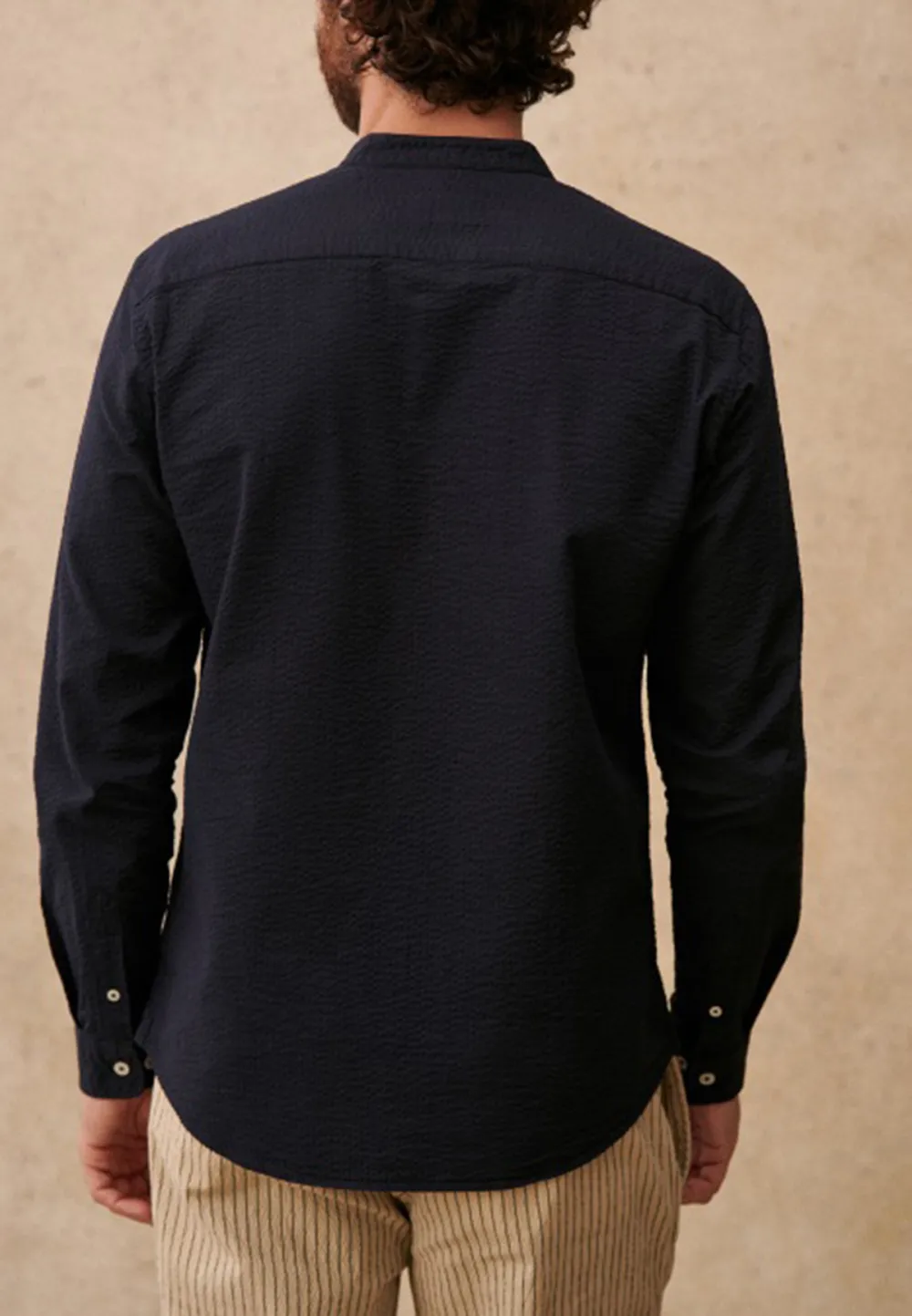 Yellow White Stripe Seersucker Button-Down Camp Shirt