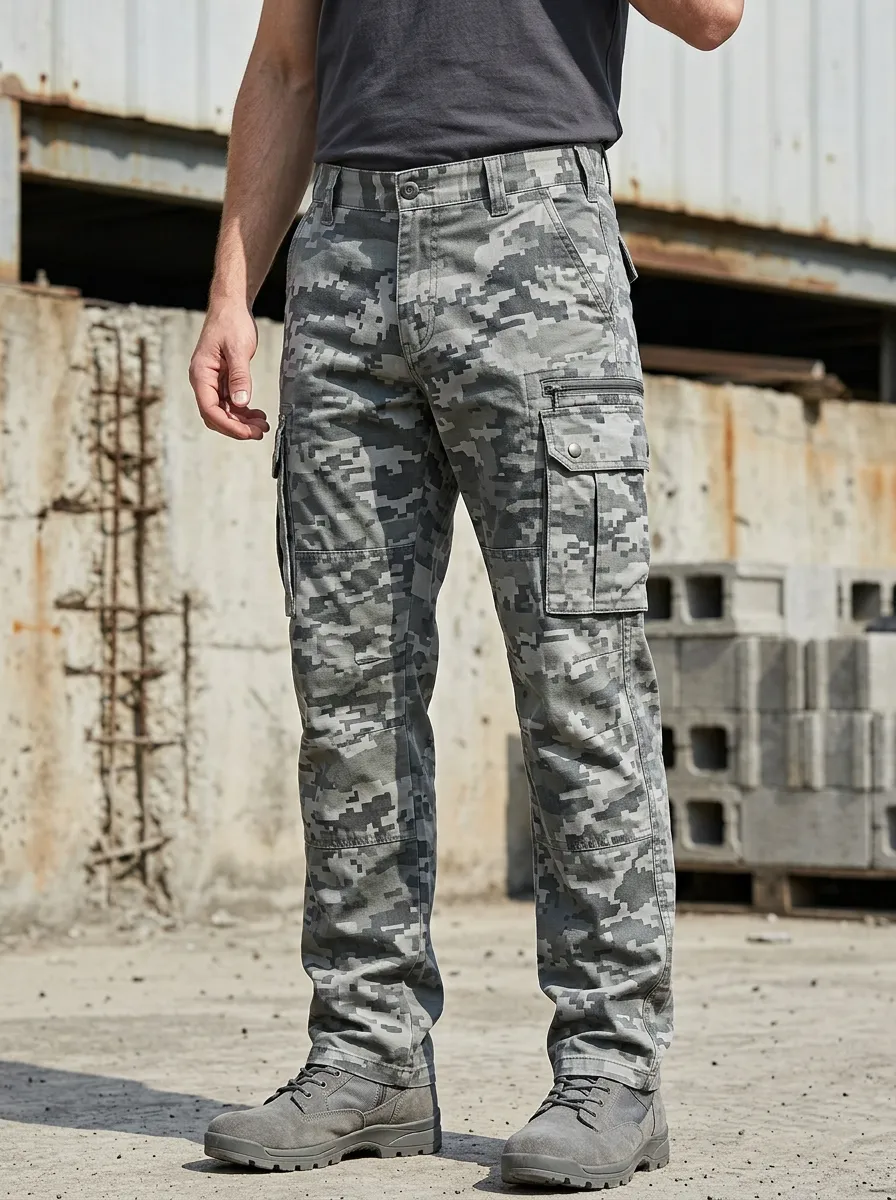 Men's Digital Camo Zipper Utility Pocket Straight Leg Cargo Pants