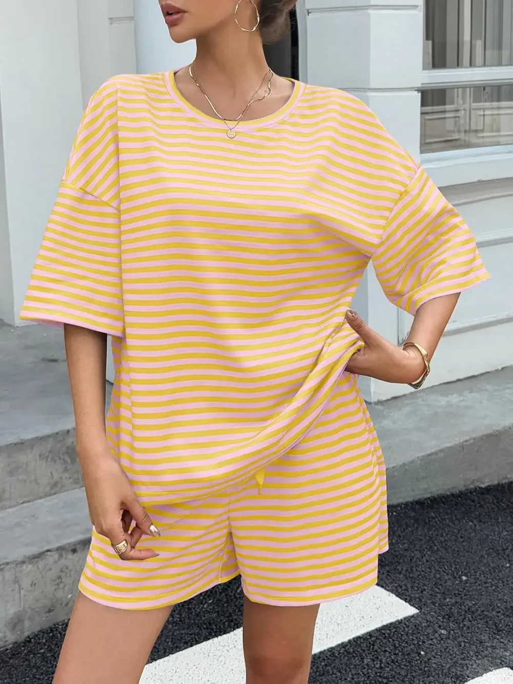 Women's Striped 2 Piece Short Lounge Set