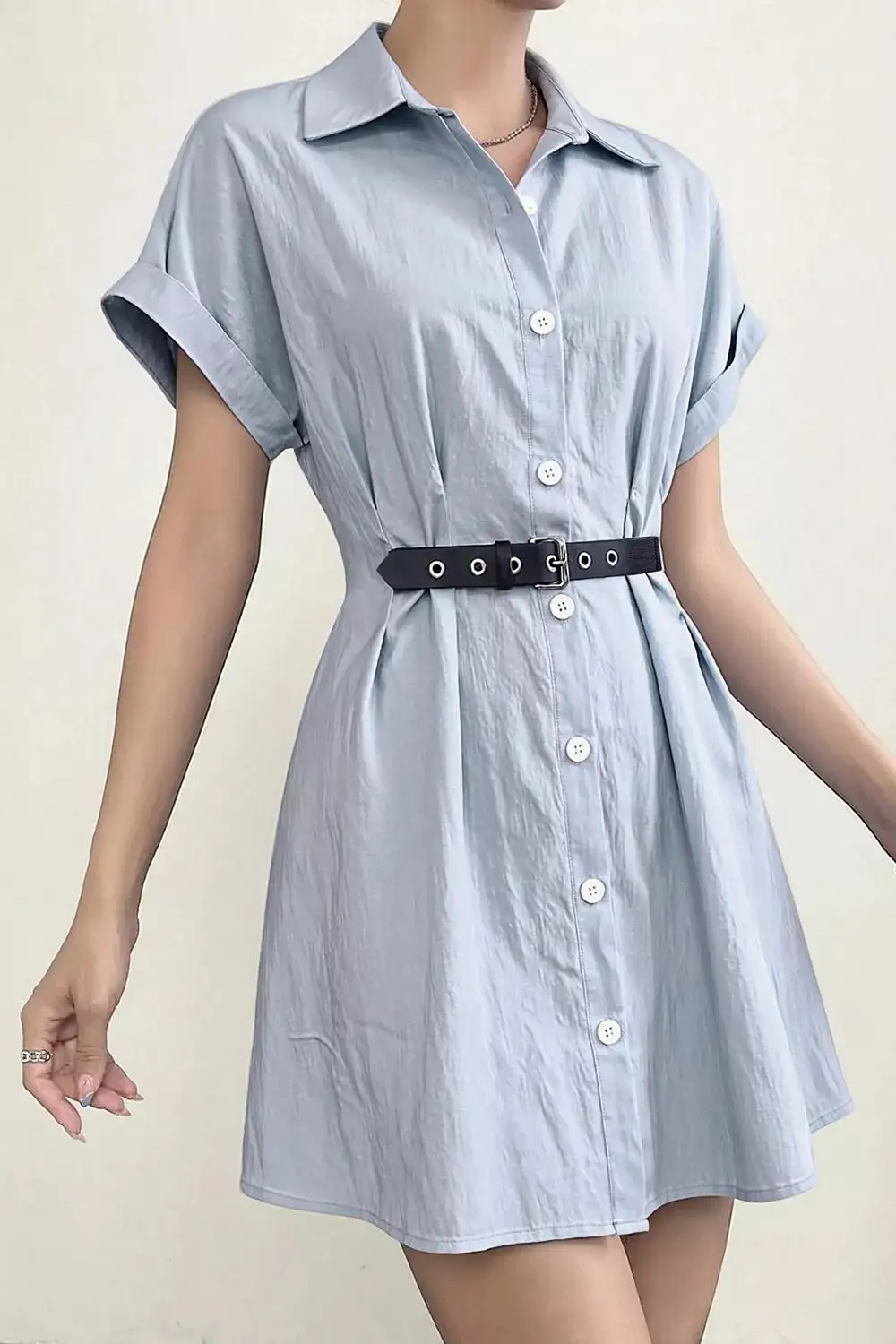 Button-Up Short Sleeve Shirt Dress
