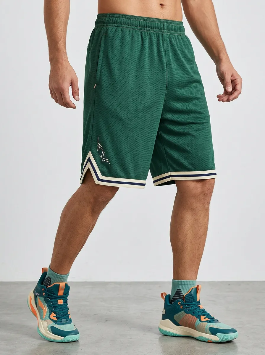 Urban Embroidered Detail Mesh Detail Style Men's Basketball Shorts