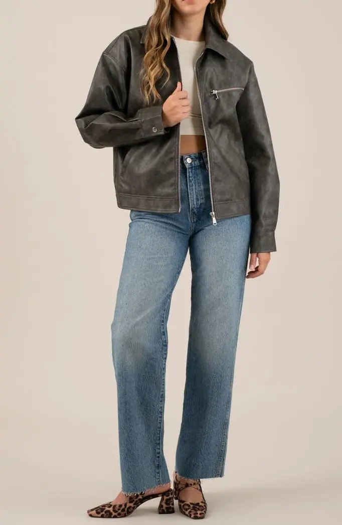 Faux Leather Bomber Jacket