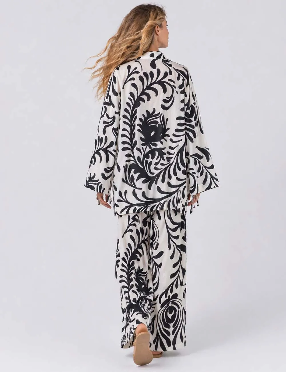 Boho Abstract Elastic Waist Wide Leg Pants