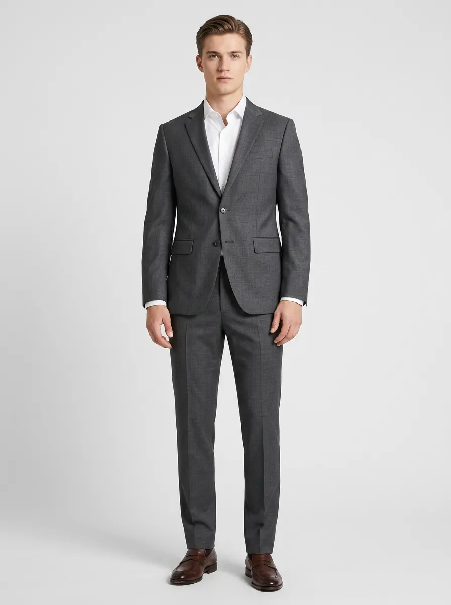 Men's Formal Business Charcoal Grey Solid Tailored Suit Set