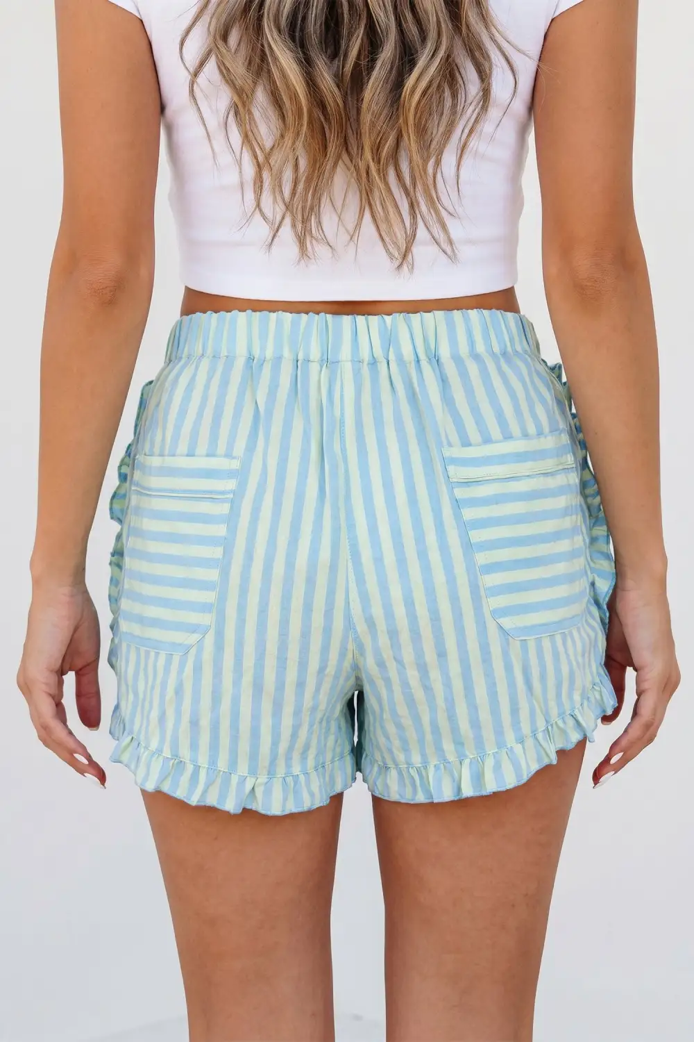 Classic Striped Ruffle Trim Elastic Waist Casual Shorts