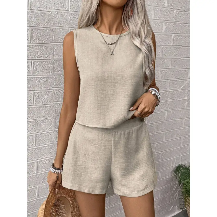 Round Neck Sleeveless Top and Shorts Set