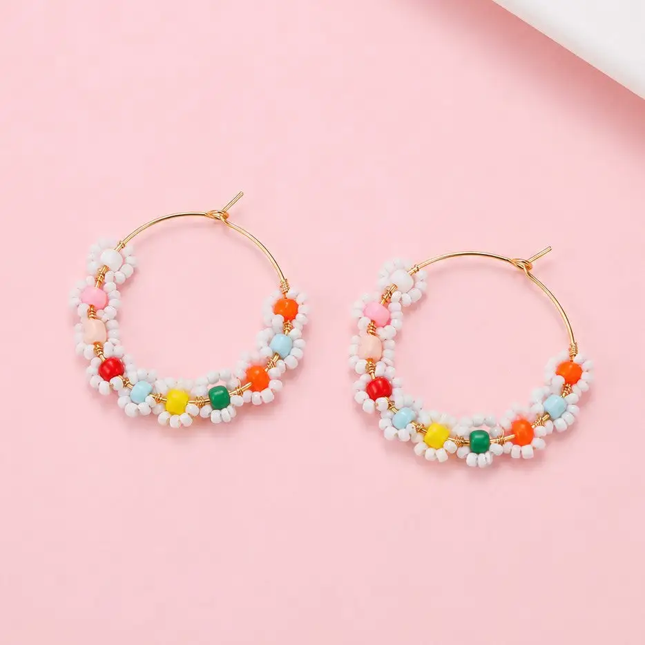 Boho Multi Beaded Daisy Hoop
