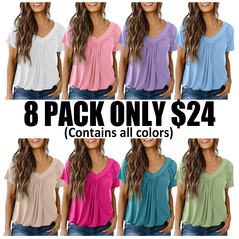 Women'S Casual Summer Short Sleeve V Neck Tops T-Shirts 🔥8-Pack - All Colors Included, Only $24