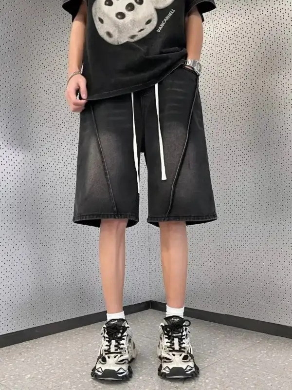 Refined Men's Full Size Vintage Wash Drawstring Denim Shorts