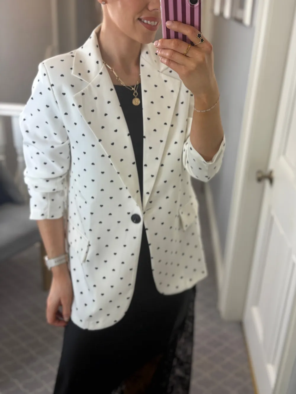 White Heart Pattern Blazer