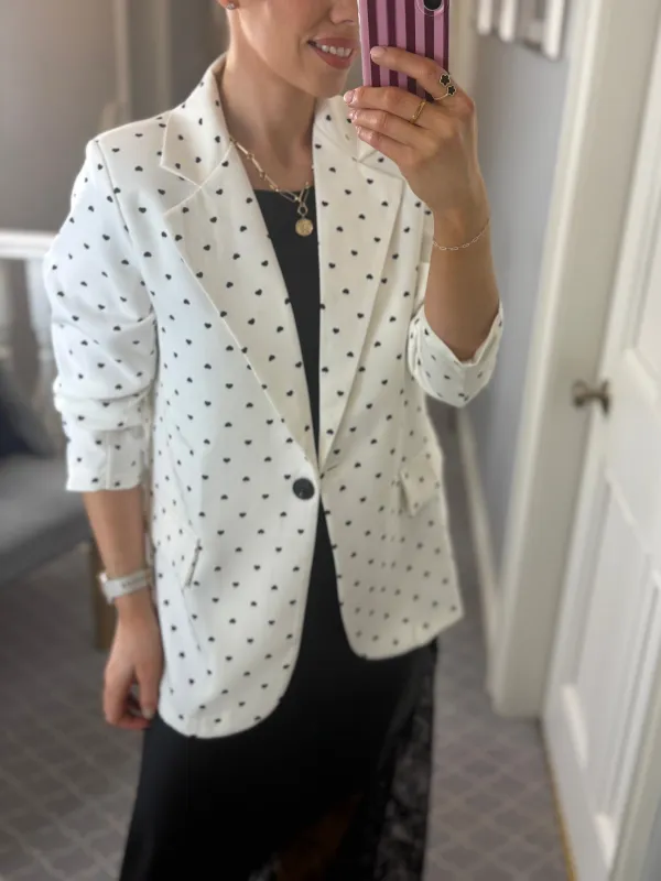 White Heart Pattern Blazer