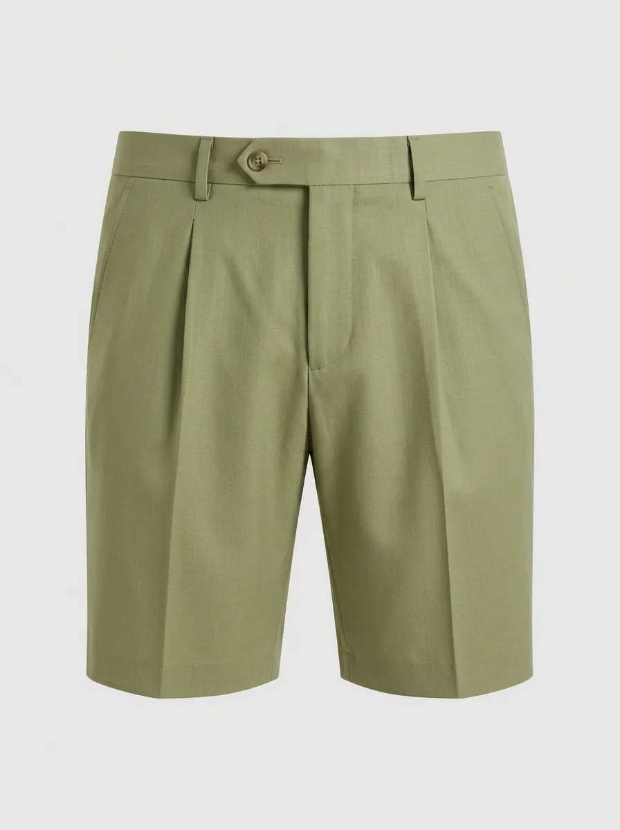 Men's Casual Olive Green Pleated Tailored Shorts