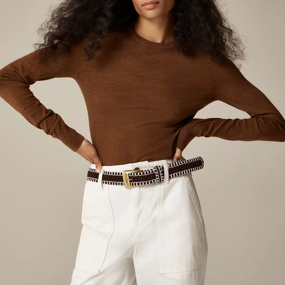 Ribbed Cashmere Solid Color Short Crew Neck Sweater