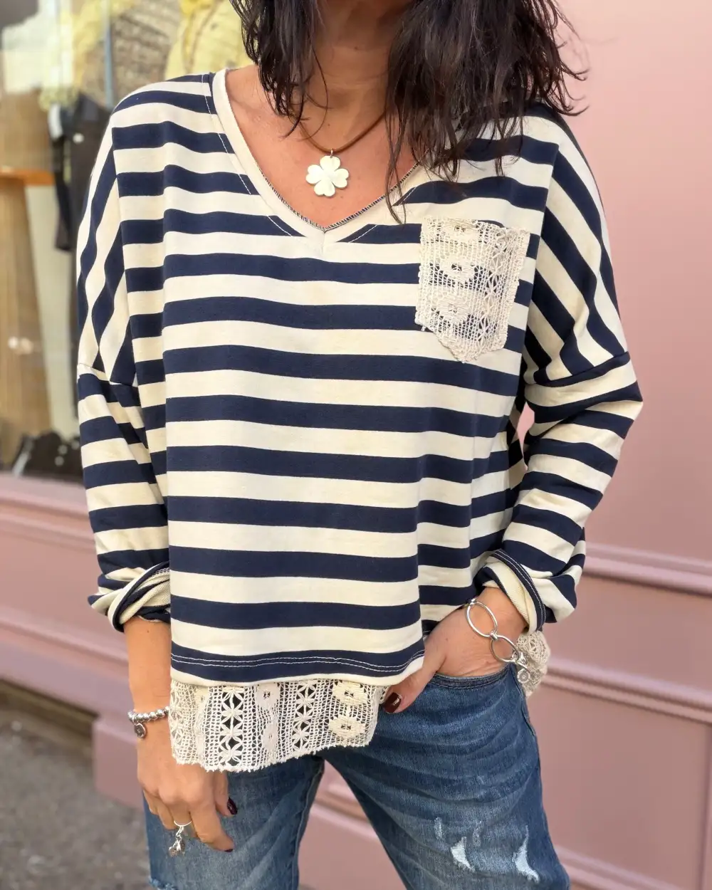 Classic Cotton Lace-Trim Blouse