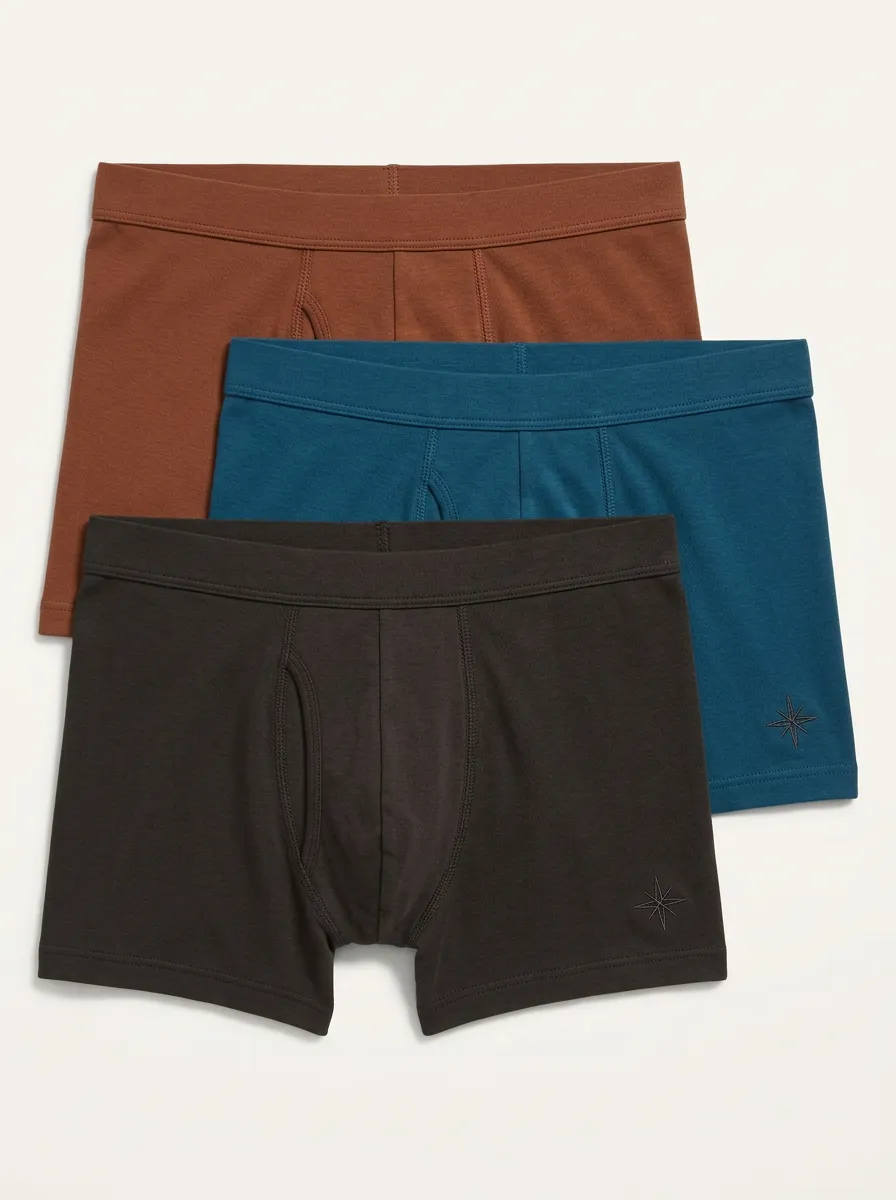 Gentle Texture Embroidered Compass Motif Boxer Briefs Three Pack for Men