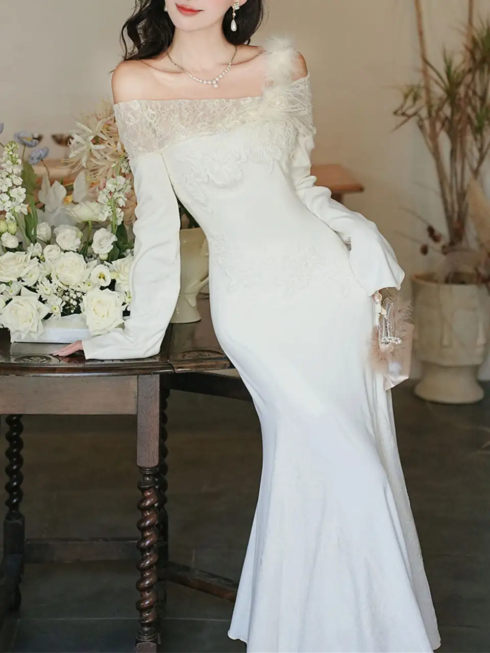 Lace Sequined Ruffle Lace Maxi Dress