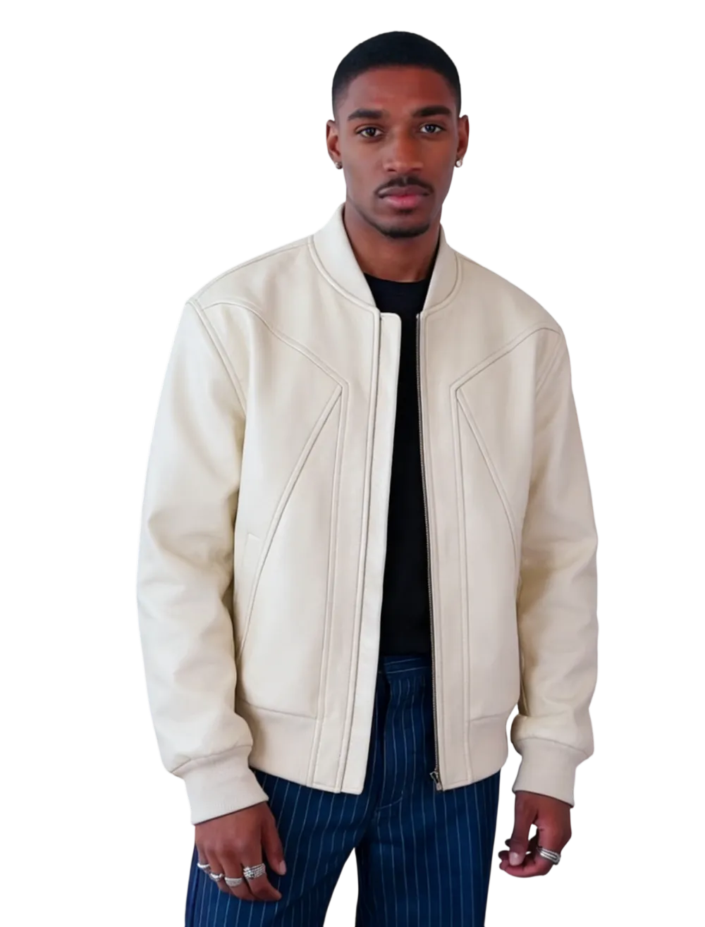 Men's solid color sporty windproof leather jacket
