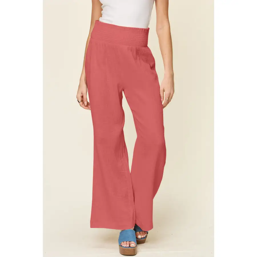Full Size Texture Smocked Waist Wide Leg Pants