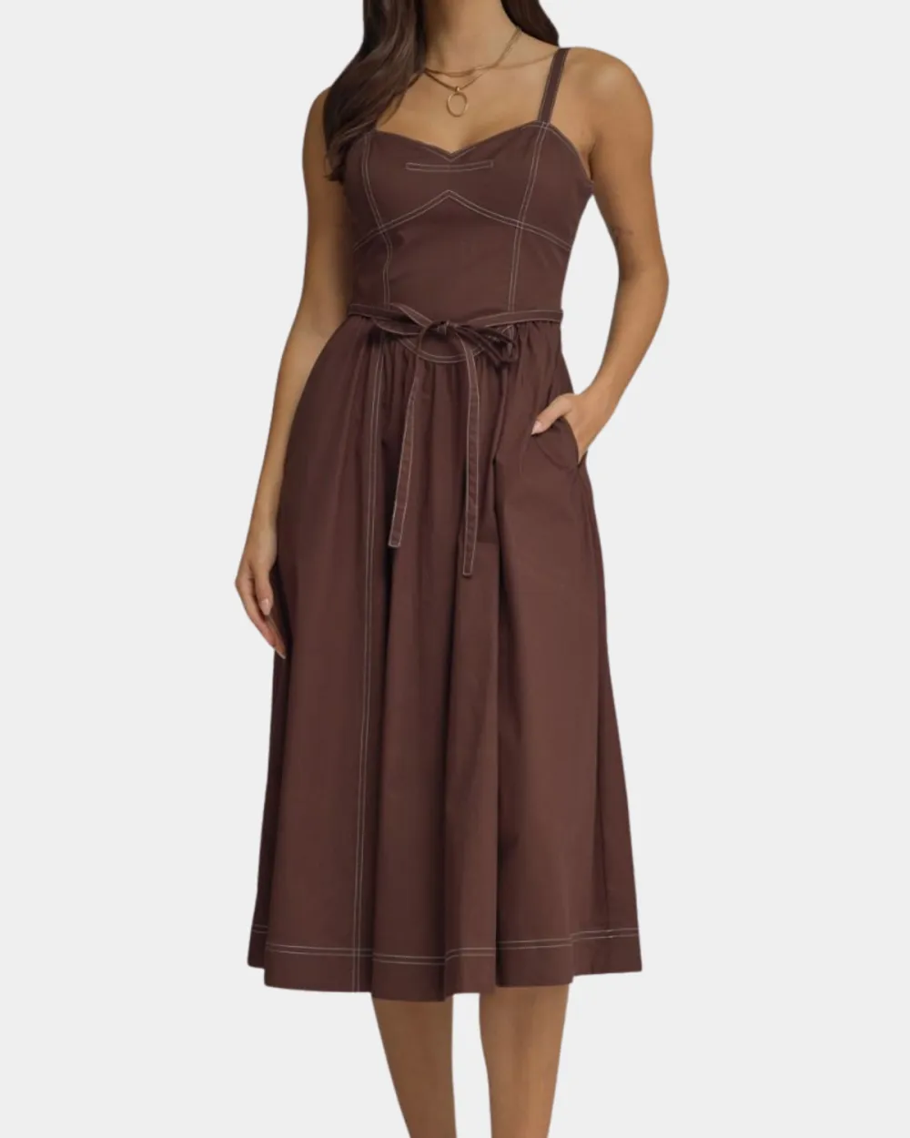 Contrast Stitch Midi Dress